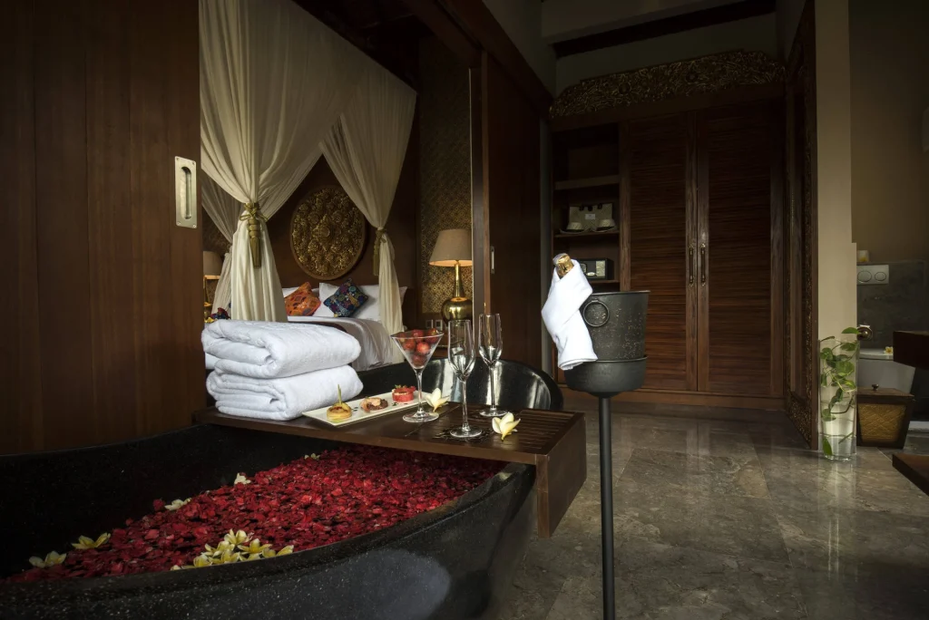 A flower-dressed spa bath - bath tub at Natya Resort Ubud
